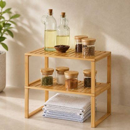 Natural Bamboo Stackable Storage Shelf