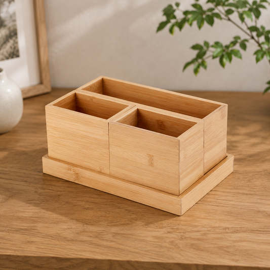 4-Piece Bamboo Bathroom Organizer Set