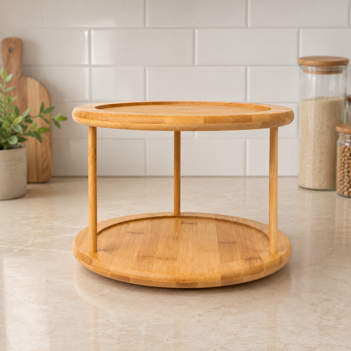 Bamboo 2-Tier Turntable Spice Rack