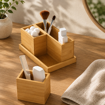 4-Piece Bamboo Bathroom Organizer Set