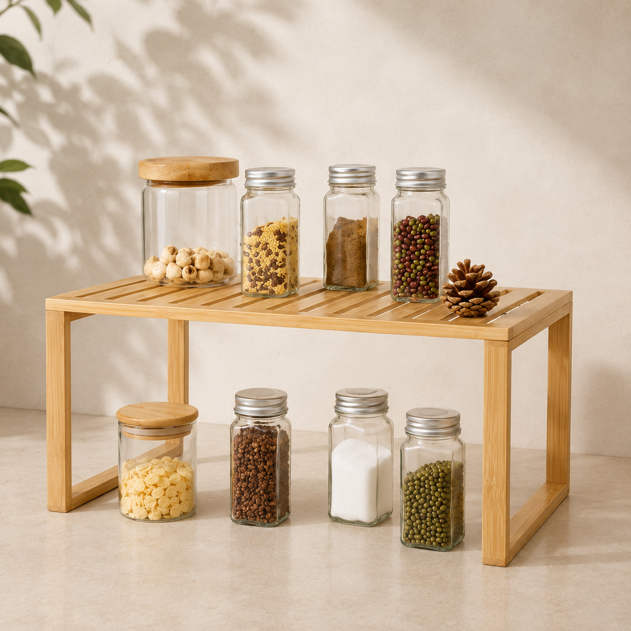 Natural Bamboo Stackable Storage Shelf