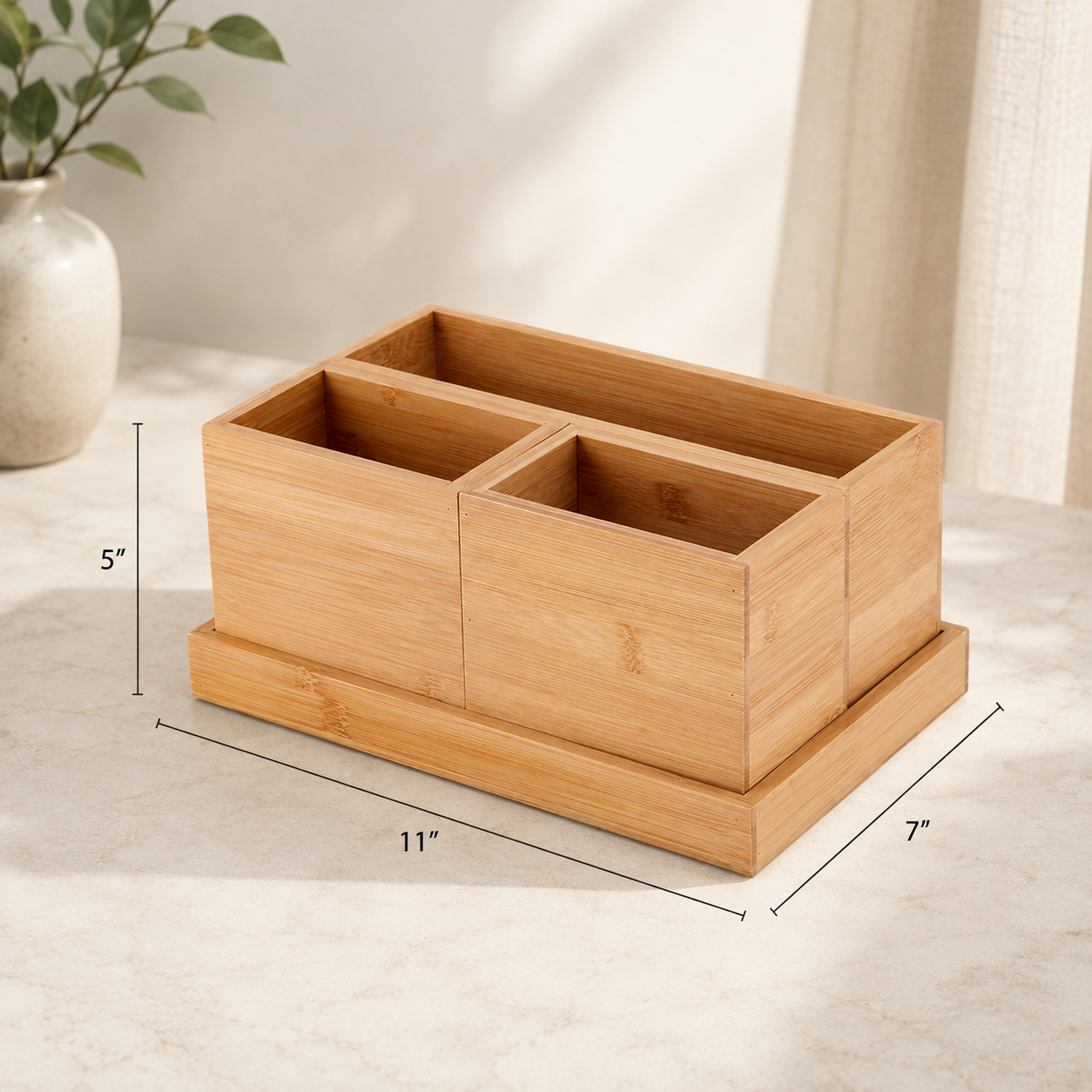 4-Piece Bamboo Bathroom Organizer Set