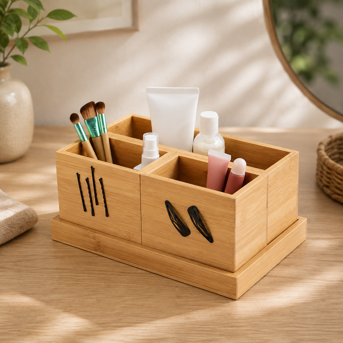 4-Piece Bamboo Bathroom Organizer Set