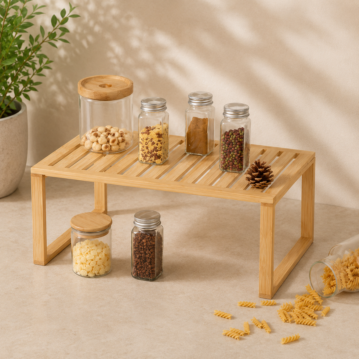 Natural Bamboo Stackable Storage Shelf